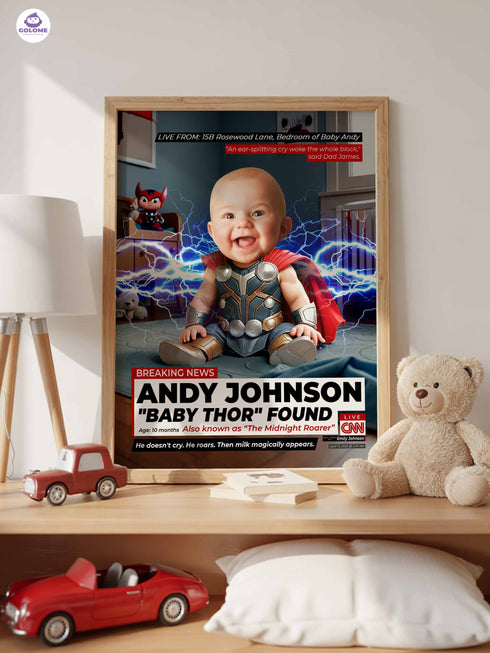 Custom Baby News Superhero Poster – Personalized Wall Art